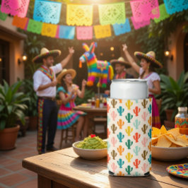 Latas Slim Enfriador de Lata de Cactus Coloridos Sin Costuras