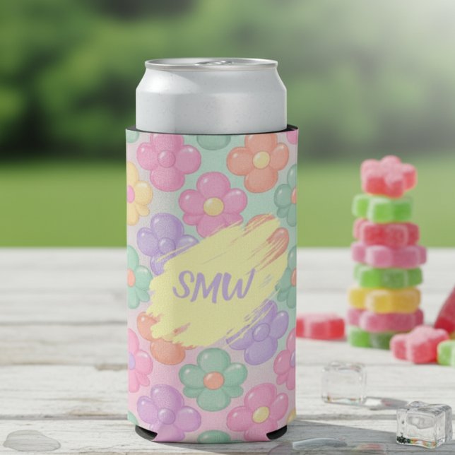 Latas Slim Enfriador de lata delgado personalizado con flores (Gummy Candy Floral Personalized Slim Can Cooler)
