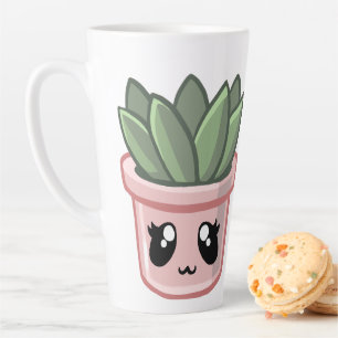 Latte Cactus Kawai Verde Suculento Acuarela Taza de Café
