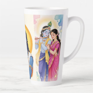 Latte Hermosa taza de café con acento azul Radha Krishna