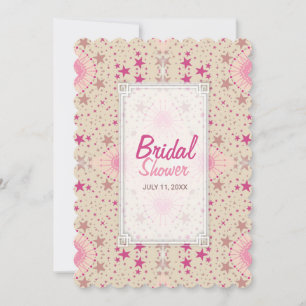 Latte Pink Stars Pattern Bridal Shower Invitación