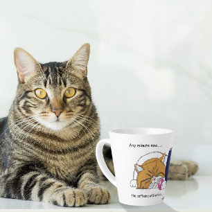 Latte Taza De Café Azul Gato Naranja Divertido