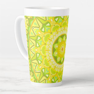 Latte Taza de café boho floral mandala primavera verde a