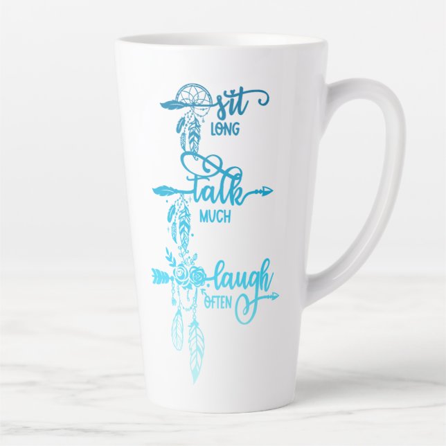 Latte Taza de café boho moderna con texto en caligrafía  (Derecha)