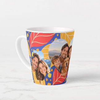 Latte Taza de café botánico colorida con 3 fotos persona