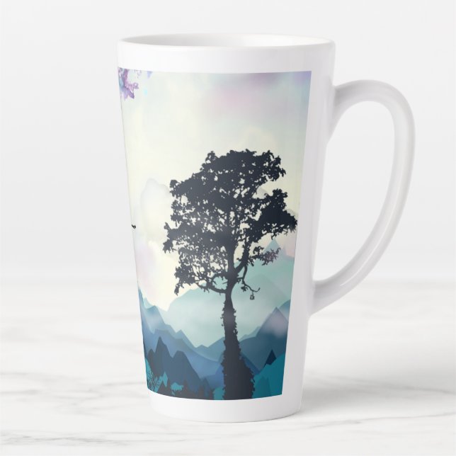 Latte Taza de café con escena de montaña (Derecha)