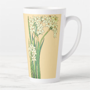 Latte Taza de café con flores de narciso Art Nouveau
