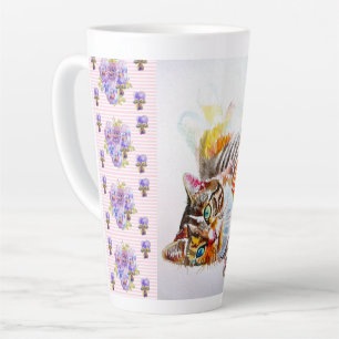 Latte Taza de café con gato atigrado rosa pintado a mano