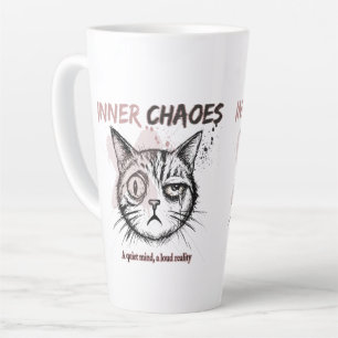 Latte Taza de café con ilustración de gato artístico - C