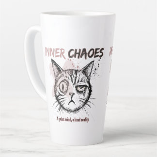 Latte Taza de café con ilustración de gato artístico - C