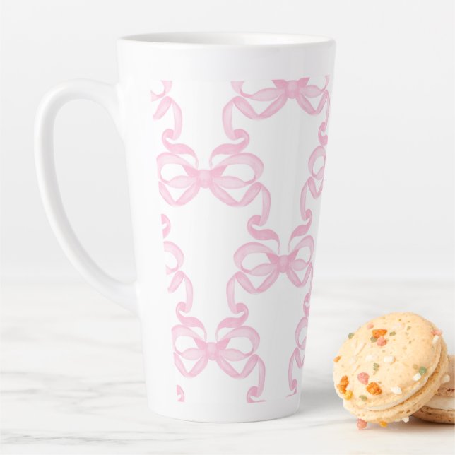Latte Taza de café con lazo rosa (In situ)