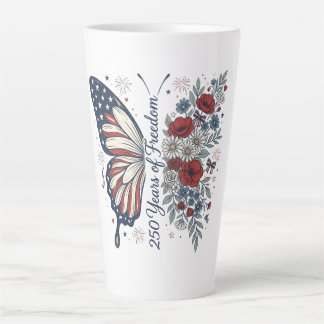 Latte Taza de café con mariposa patriótica de 250 años d