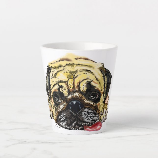 Latte Taza de café con perro pug (Anverso)
