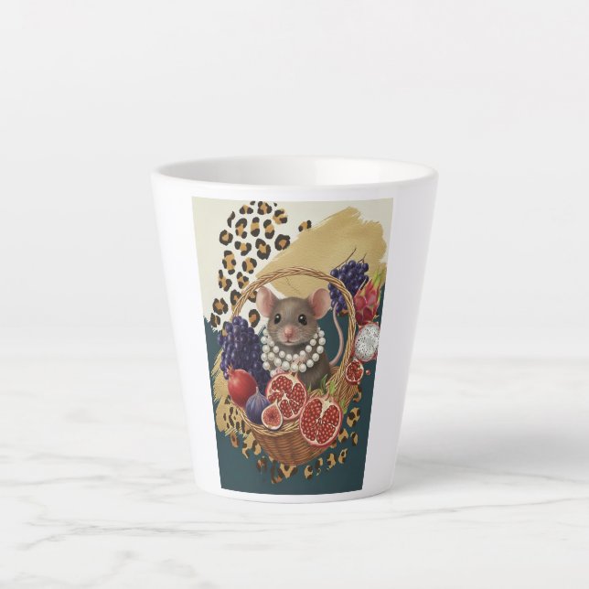 Latte Taza de café con ratón ecléctico y perlas, maximal (Anverso)