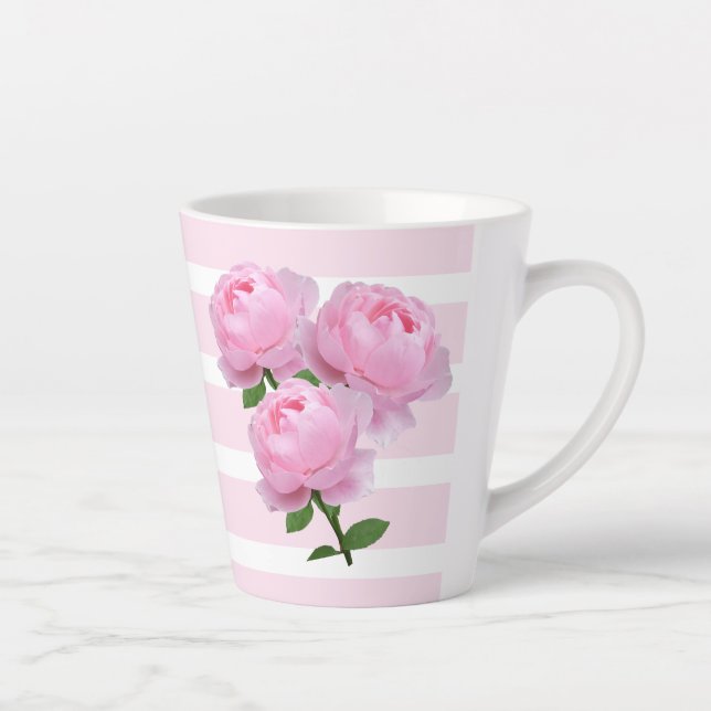 Latte Taza de café con rosas rosadas bonitas (Derecha)
