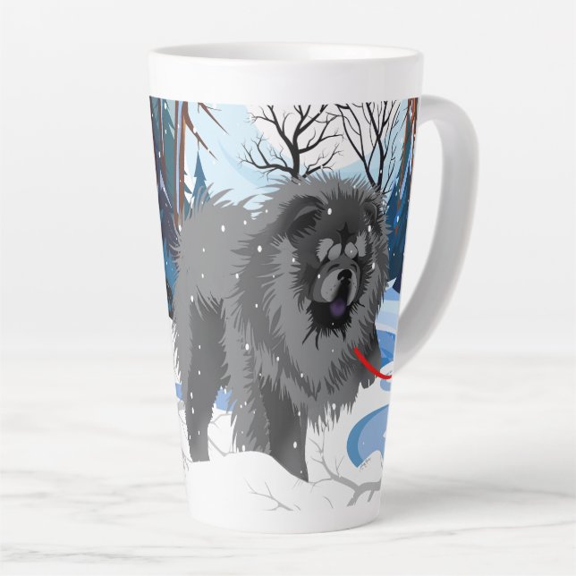 Latte Taza de café negra con texto SOBRE EL RÍO (Ángulo derecho)