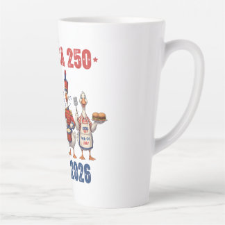 Latte Taza de café patriótica divertida con gansos Ameri