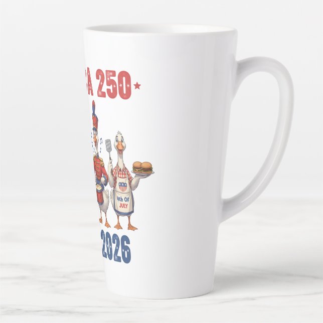 Latte Taza de café patriótica divertida con gansos Ameri (Derecha)