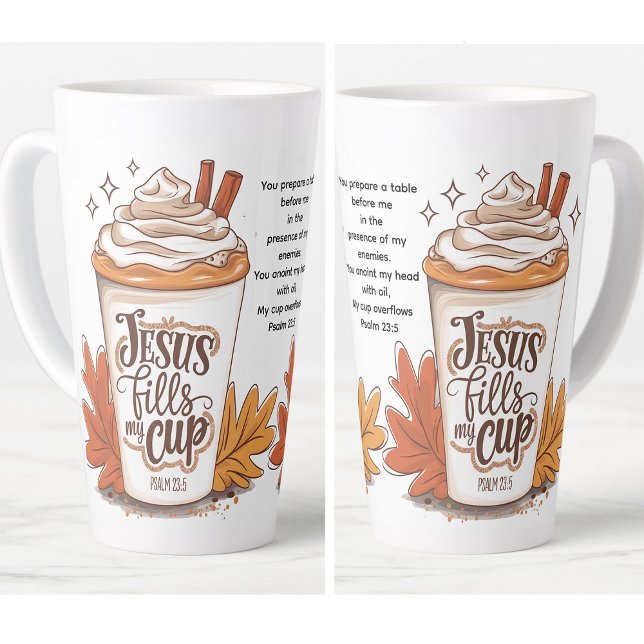 Latte Taza de café Salmo 23:5 Jesús llena mi copa (Psalm 23:5 Jesus fills my cup latte mug)