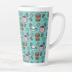 Latte taza de café verde azulada y rosa lindo