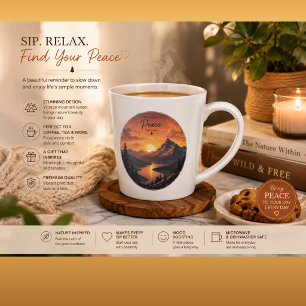 Latte Taza de café vintage puesta de sol en la montaña  