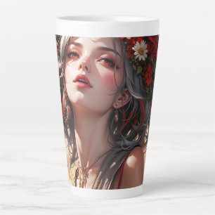 Latte Taza Floral Fantasy Girl - Taza de café para mujer