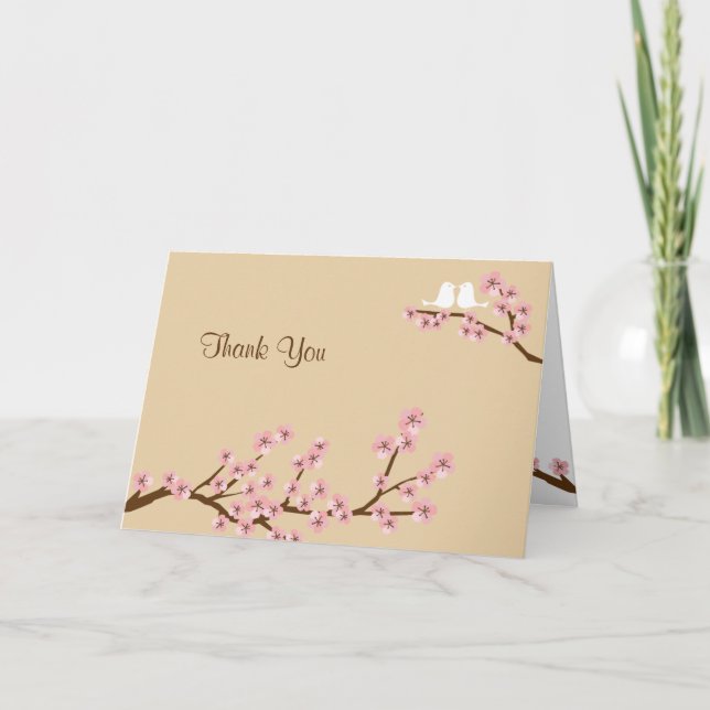 Latte y Flor de Cerezo Rosa Agradecimiento de Boda (Anverso)
