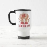 Latte y taza de amor, manos y cita de café