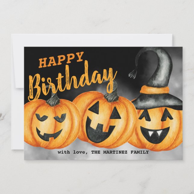 Laughing Calabaza Feliz Cumpleaños Halloween Card (Anverso)