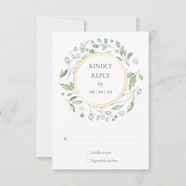Laurel Greenery Watercolor Garland Wedding RSVP (Anverso)