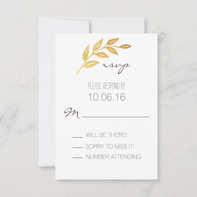 Laurel Leaf Gold Leaf RSVP Card (Anverso)