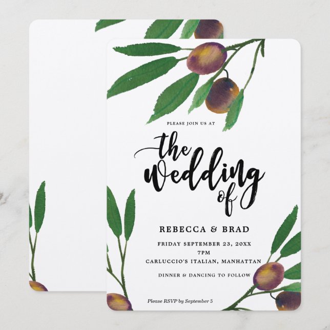 laurel toscano de oliva invitación a la boda moder (Anverso / Reverso)