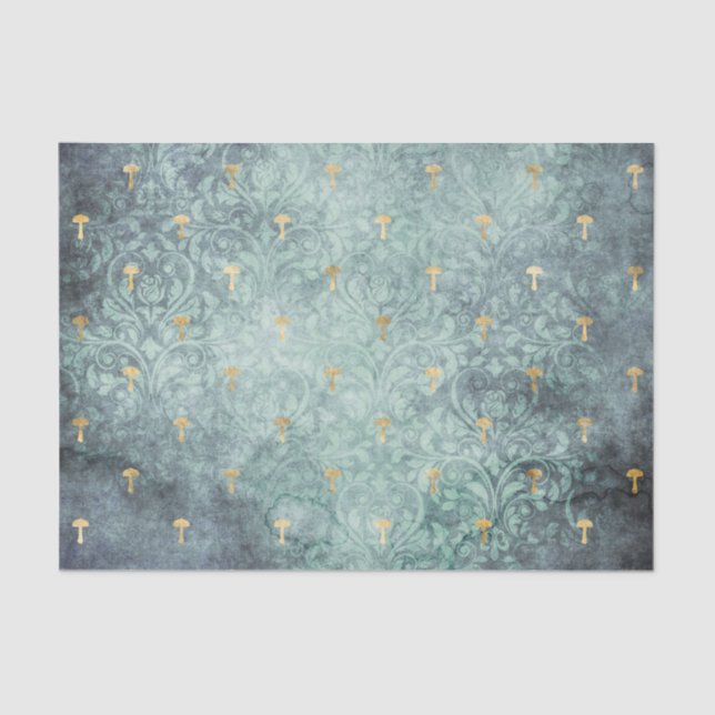 Lavado azul con hongos dorados Papel de descomposi (Anverso)