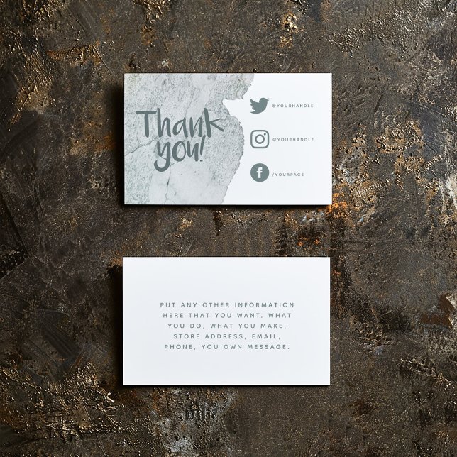 Lavado de acuarela gracias a la tarjeta de inserci (Stone watercolor thank you insert Card for customer orders with social media details and message)