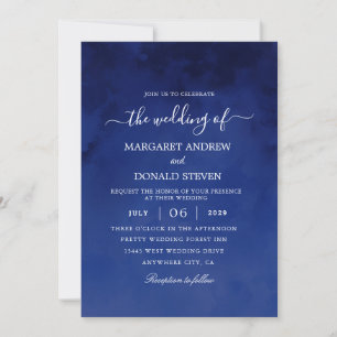 lavado de acuarela Invitación a la boda azul real
