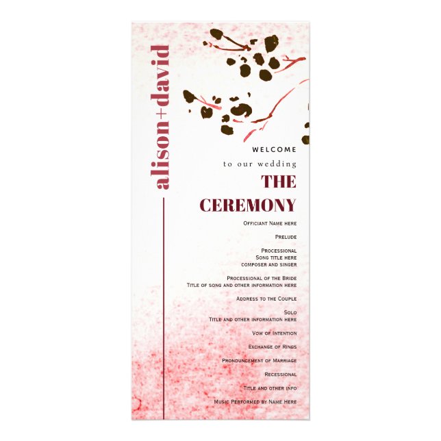 Lavado de acuarela y programa de boda japonés (Frente)