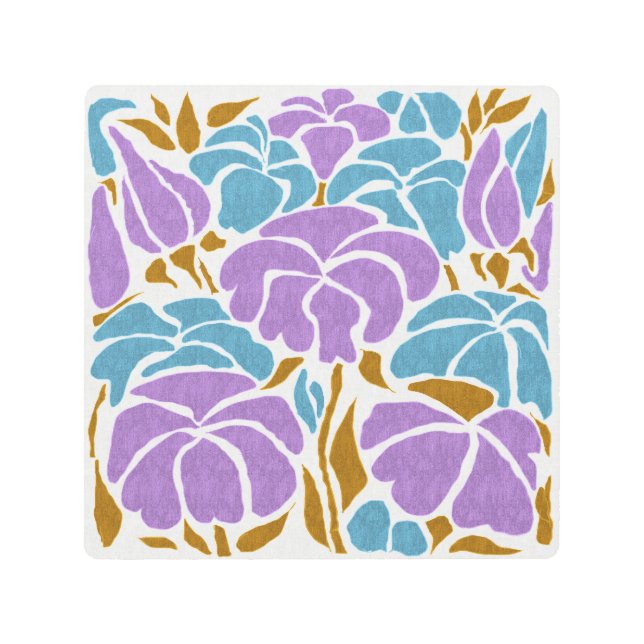 Lavanda contemporánea azul y amarillo arte floral (Anverso)