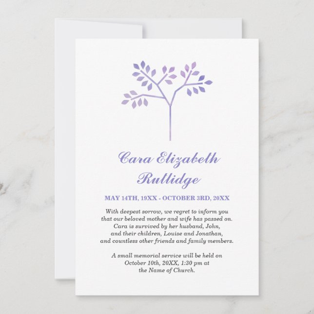 Lavanda de árbol pequeño y Invitación conmemorativ (Anverso)