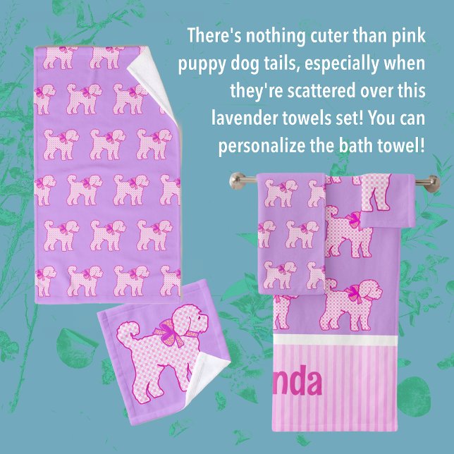 Lavanda de perro de perro rosado personalizada (Pink Puppy Love bath towel set)
