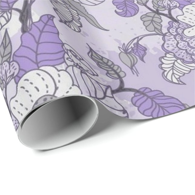 Lavanda elegante y papel de embalaje floral blanco (Esquina del rollo)
