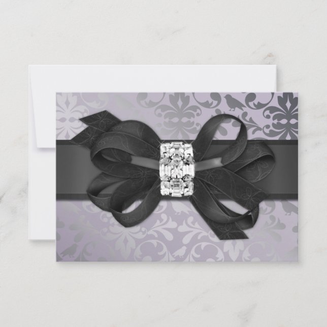 Lavanda elegante y RSVP plateado con Bow (Anverso)