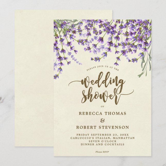 lavanda floral moderna invitación a la ducha de bo (Anverso / Reverso)