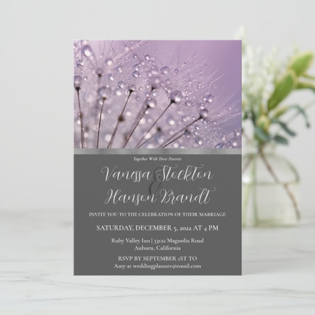 Lavanda Gotas de lluvia Invitación a la boda (Anverso de pie)