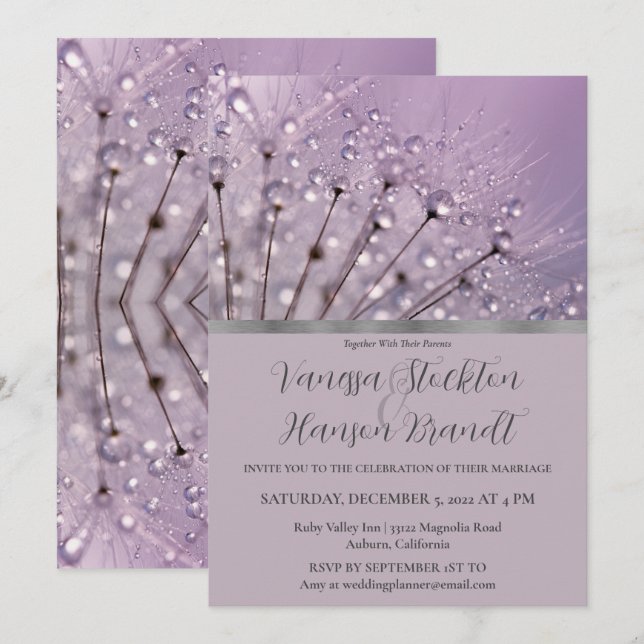 Lavanda Gotas de lluvia Invitación a la boda (Anverso / Reverso)
