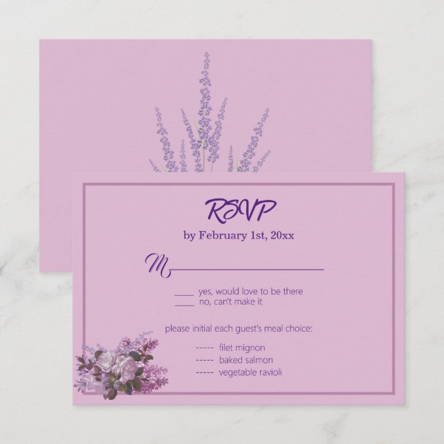 Lavanda, Lilacs, Rosas, tarjeta RSVP de boda (Anverso / Reverso)