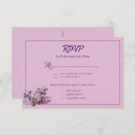 Lavanda, Lilacs, Rosas, tarjeta RSVP de boda