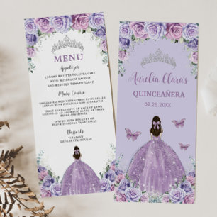 Lavanda morada Lilac Rosa Floral Quinceañera Menú