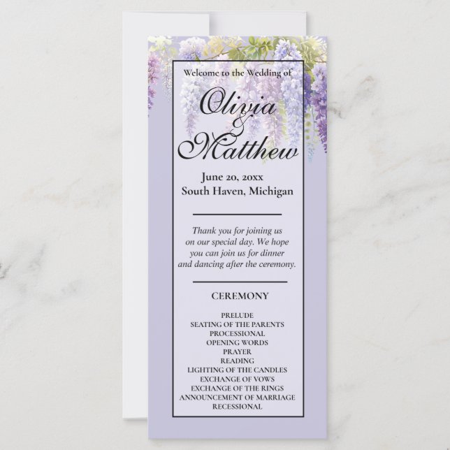 Lavanda púrpura acuarela glicinia floral lilac (Anverso)