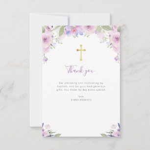 lavanda púrpura bautismo floral tarjeta de agradec