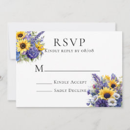 Lavanda púrpura con tarjetas RSVP de girasoles